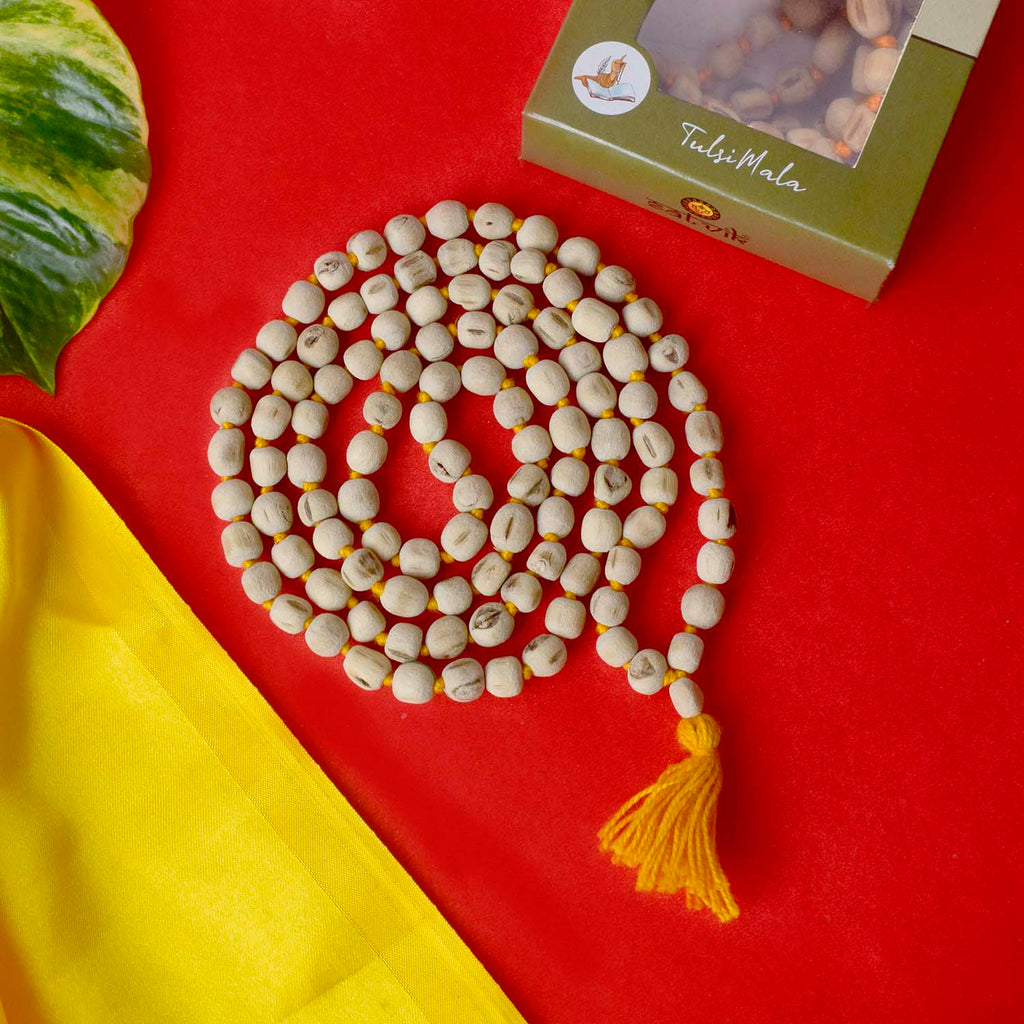 100% Original Tulsi Jap Mala with 108 natural beads of 7-8mm size, ideal for Japa, meditation, and spiritual practices. India’s Premium Jap Mala Store- www.satvikstore.in
