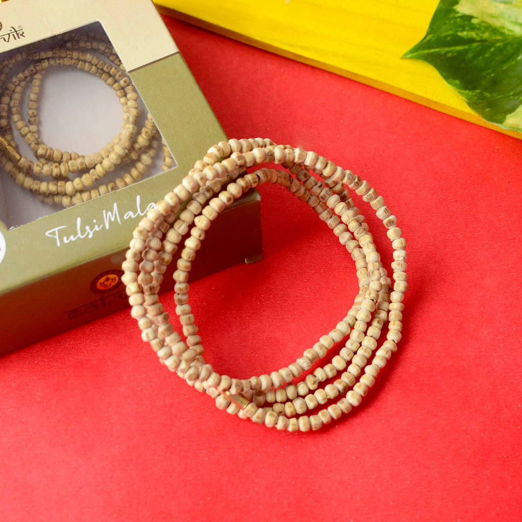 100% Original Tulsi Mala with small, natural Tulsi wood beads, perfect for Japa, meditation, and devotional use. India’s Premium Jap Mala Store- www.satvikstore.in
