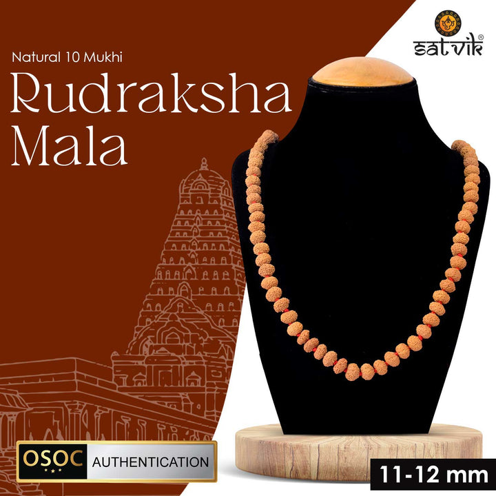 Original 10 Mukhi Rudraksha Mala with 108 Beads for Meditation and Divine Protection. India’s Premium Jap Mala Store - www.satvikstore.in