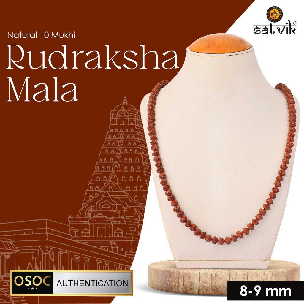 Original 10 Mukhi Rudraksha Mala with 108 Beads for Meditation and Divine Protection. India’s Premium Jap Mala Store - www.satvikstore.in