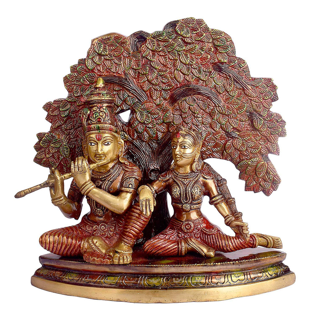 11.8 Inch Shree Radha Krishna Sitting Under Tree Brass Statuefeaturing intricate detailing, perfect for spiritual home decor, temple worship, and devotional gifting. India’s Largest Brass Idols Brand - www.satvikstore.in
