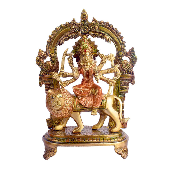 11.8 Inch Stunning Sherawali Mata Idol Brass Statue featuring intricate detailing, perfect for spiritual home decor, temple worship, and devotional gifting. India’s Largest Brass Idols Brand - www.satvikstore.in
