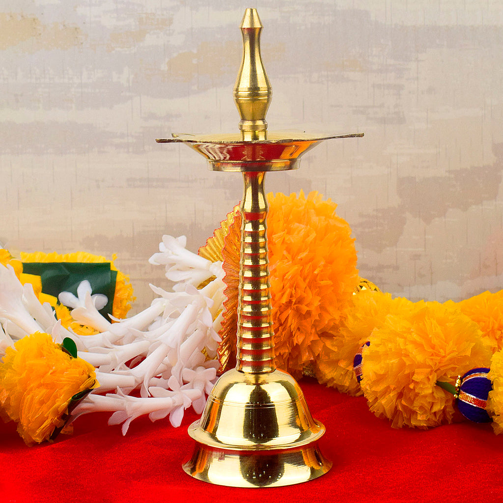 11 Inch Elegant Brass Kerala Inauguration Diya – Handcrafted brass diya perfect for inaugurations, pooja ceremonies, and sacred events, adding elegance and divine blessings to your space. India’s Largest Pooja Accessories Brand – www.satvikstore.in