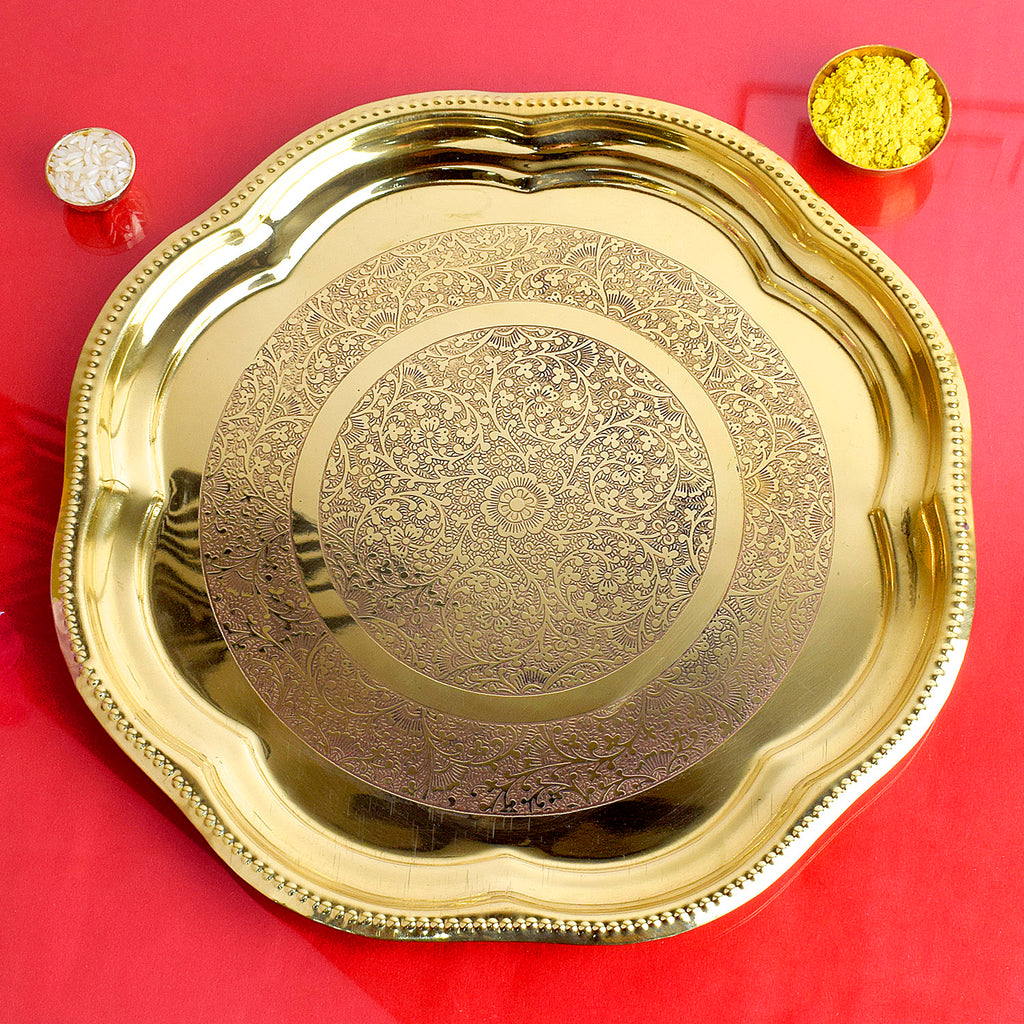 12 Inch Brass Decorative Engraved Aarti Puja Thali with Traditional Design for Hindu Rituals and Festive Ceremonies India’s Largest Pooja Accessories Brand – www.satvikstore.in