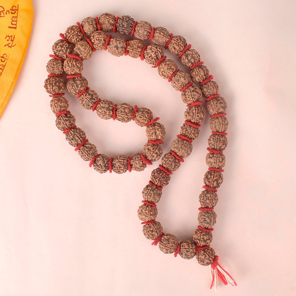"18mm 5 Mukhi Kanthi Pathriya Rudraksha Mala with natural brown beads for spiritual protection and clarity"India’s Premium Rudraksha Jap Mala Store- www.satvikstore.in