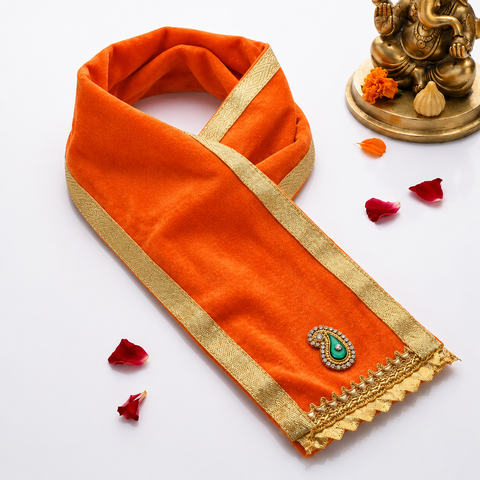31 Inch Royal Orange Velvet Ganesha Patka