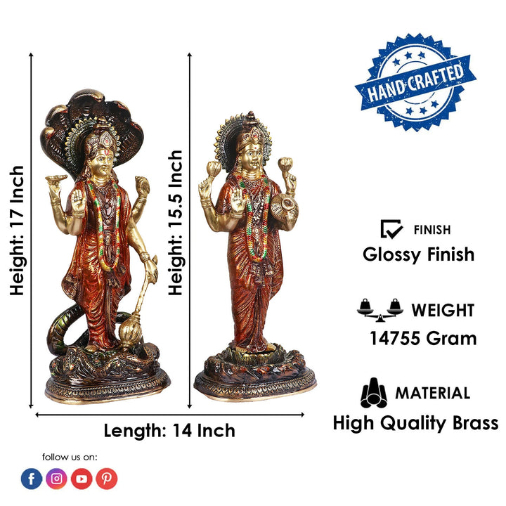 Large Brass Idol of Graceful Brass Laxmi Narayan Idol generally symbolizes the union of mind and soul. It also helps in maintaining the cordial relationship between husband and wife. Couples who keep Vishnu&nbsp; Parivaar in their home are blessed with Lord Vishnu and Goddess Lakshmi. This Brass Vishnu Parivaar is a must in every home.