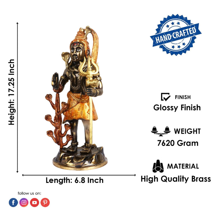 Lord Shiv, Mahadev, known for Blessing Good Health and Wealth, The Idol Is made from Premium Quality brass material for long-lasting use. Handmade product from the Artisanship of India's Craftsman Using Modern Style.
