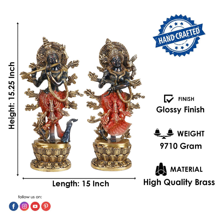 Lord Radha and Krishna Murti with Bansuri(Flute), Radha Krishna&nbsp;Statue made from Virgin Quality Brass for long-lasting use. Handmade product from the Artisanship of India's Craftsman Using Modern Style.