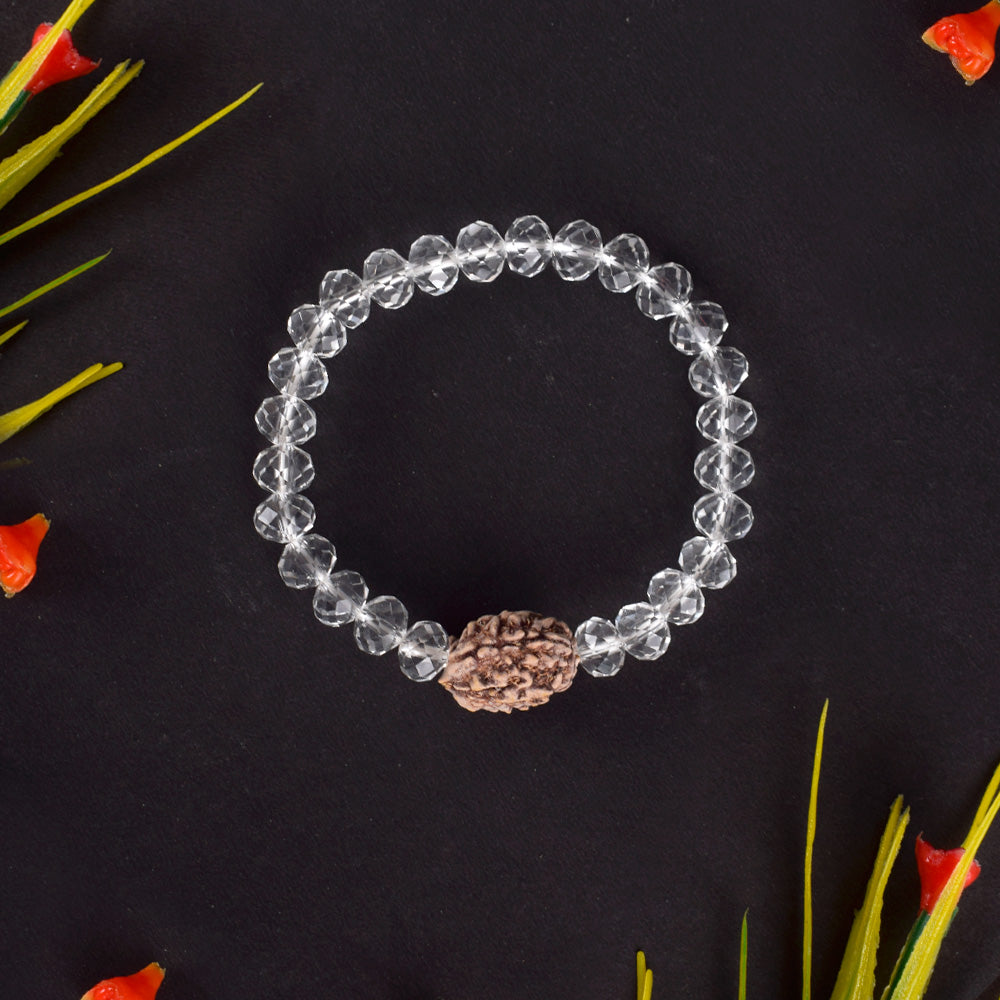 3 Mukhi Rudraksha Bracelet with Sphatik Crystal Beads for Courage and Spiritual Protection. India’s Largest Pooja Accessories Brand - www.satvikstore.in