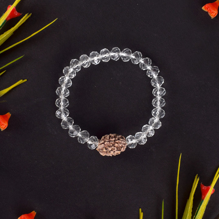 3 Mukhi Rudraksha Bracelet with Sphatik Crystal Beads for Courage and Spiritual Protection. India’s Largest Pooja Accessories Brand - www.satvikstore.in