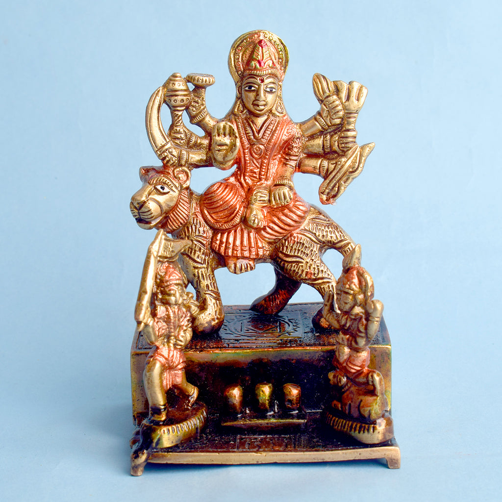 4.9 Inch Brass Sherawali Mata Idol | Divine Durga Maa Statue Brass Statue featuring intricate detailing, perfect for spiritual home decor, temple worship, and devotional gifting. India’s Largest Brass Idols Brand - www.satvikstore.in
