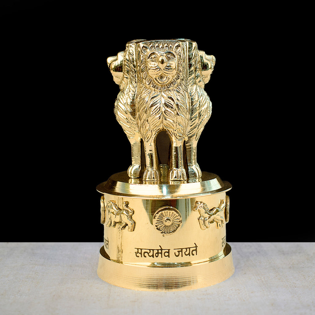 4 Inch Brass Ashoka Pillar Showpiece - National symbol showpiece Showpiece with Intricate Detailing – Ideal for Home & Office Décor, Cultural Gifting, and Traditional Displays | India’s Largest Brass Idols Brand – www.satvikstore.in