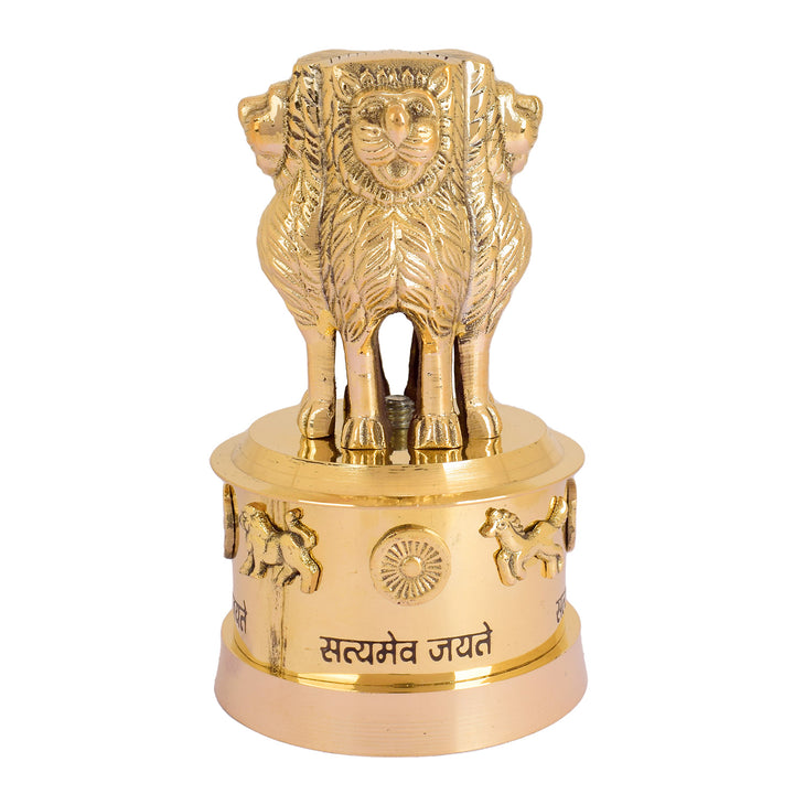 5 Inch Brass Ashoka Pillar Showpiece (National Emblem Decor) Showpiece with Intricate Detailing – Ideal for Home & Office Décor, Cultural Gifting, and Traditional Displays | India’s Largest Brass Idols Brand – www.satvikstore.in.