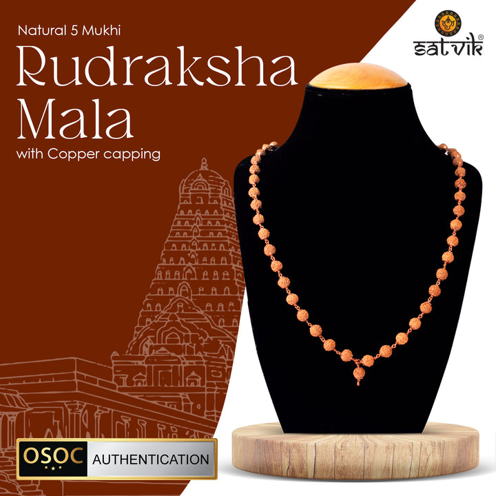 5 Mukhi Rudraksha Mala with Copper Capping – Certified Japa Mala for Peace, Health & Spiritual Growth. India’s Largest Pooja Accessories Brand - www.satvikstore.in 