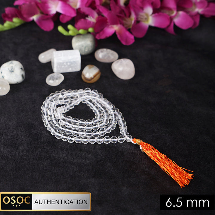6.5mm Sphatik Diamond Cut Clear Quartz 108 Beads Jaap Mala for Meditation and Healing. India’s Largest Pooja Accessories Brand – www.satvikstore.in