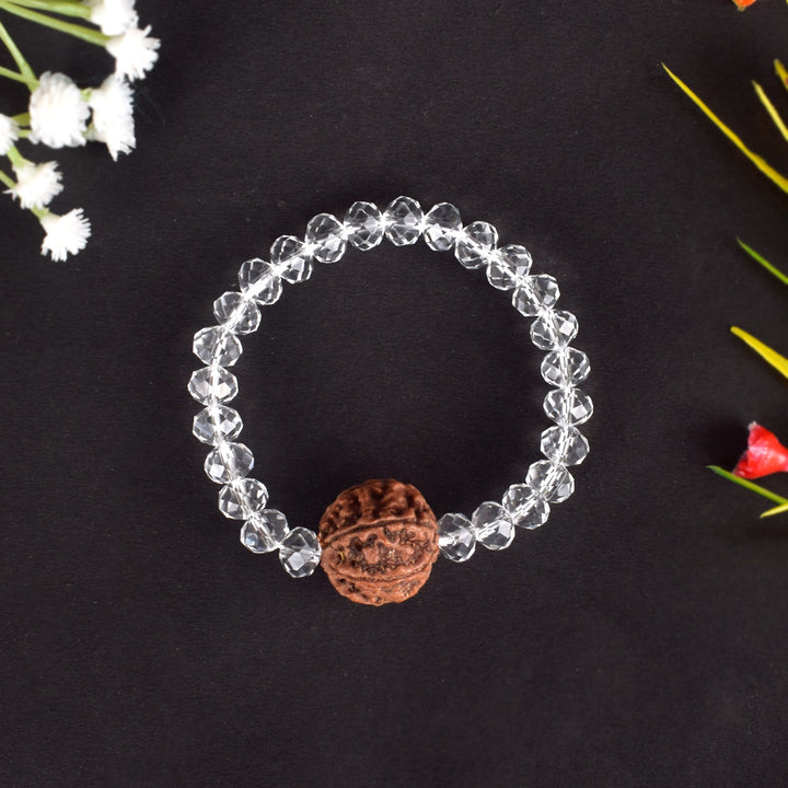 6 Mukhi Rudraksha Bracelet with Sphatik Crystal Beads for Balance and Positive Energy. India’s Largest Pooja Accessories Brand - www.satvikstore.in