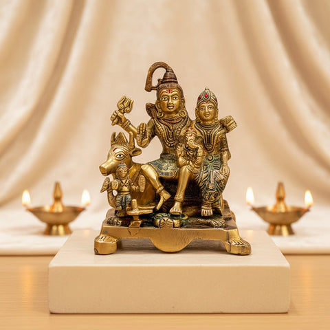7.5 Inch Elegant Brass Shiva Family Statue