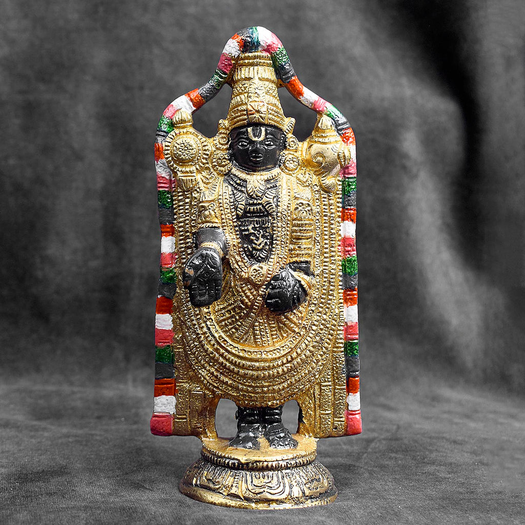 Handcrafted brass Lord Venkateswara idol with intricate detailing for home temple and pooja. India’s Largest Brass Idols Brand - www.satvikstore.in