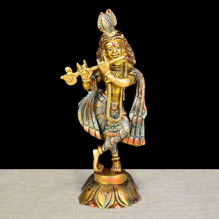 7.5 Inch Lord Krishna Brass Idol | Kanha Brass Murti featuring intricate detailing, perfect for spiritual home decor, temple worship, and devotional gifting. India’s Largest Brass Idols Brand - www.satvikstore.in
