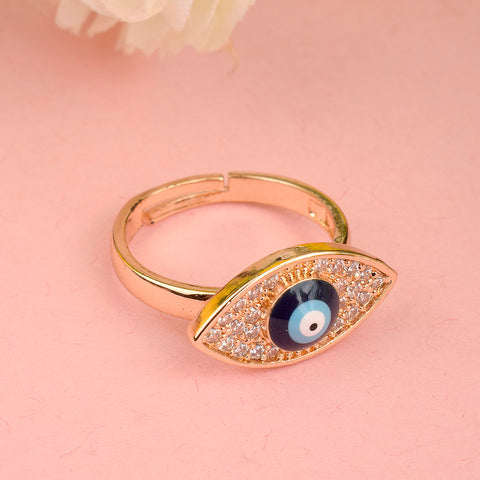 Adjustable Oval Evil Eye Stone Gold Plated Band Ring – Elegant gold-plated ring with evil eye stone, perfect for protection and style. India’s Largest Pooja Accessories Brand – www.satvikstore.in