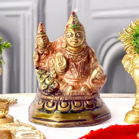 2.8 Inch Auspicious Lord Kuber Brass Idol with Laxmi Ji – Symbol of Wealth and Prosperity for Home & Office Decor. No.1 Brass Idol Store www.satvikstore.in 
