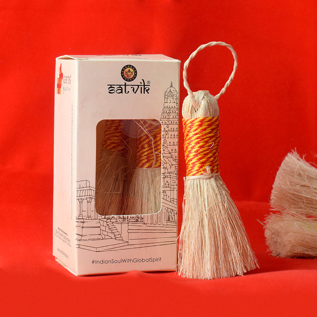 Auspicious Temple Banana Broom (Small) is used for temple rituals and cleaning, symbolizing purity and spiritual cleansing, enhancing the sacred atmosphere during pooja ceremonies – India’s Largest Pooja Accessories Brand – www.satvikstore.in