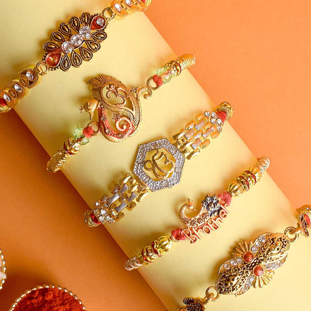 Set of 5 Designer Rakhi Threads with Roli Chawal and Ram Sita Stickers for Raksha Bandhan Celebration. India’s Largest Pooja Accessories Brand - www.satvikstore.in