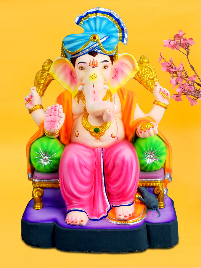 22-inch Avighna eco-friendly Ganesha idol in serene sitting posture, handcrafted from natural clay for Ganesh Chaturthi celebrations. India’s Largest Pooja Accessories Brand – www.satvikstore.in