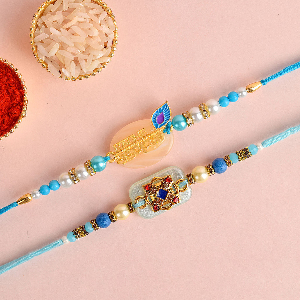 Set of 2 Traditional Rakhis for Brothers with Roli Chawal and Ram Sita Stickers – Raksha Bandhan Gift Pack. India’s Largest Pooja Accessories Brand - www.satvikstore.in