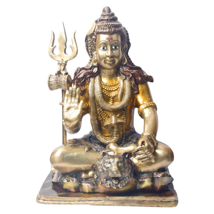 Large Brass Idol of 17.5 Inch Brass Lord Shiva Statue in Meditation Pose. Embodying peace and spiritual focus, this 17.5-inch Brass Shiva Idol features Lord Shiva in a serene meditative posture. Known as the ultimate yogi, Lord Shiva is beautifully represented here with intricate detailing in brass, capturing the tranquility and profound wisdom of his meditation on www.satvikstore.in