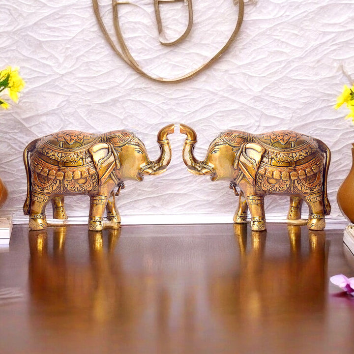 Large Brass Idol of Elephant Statue with Upward Trunk – A Symbol of Prosperity, Good Luck & Vastu Positivity for Home & Office Decor