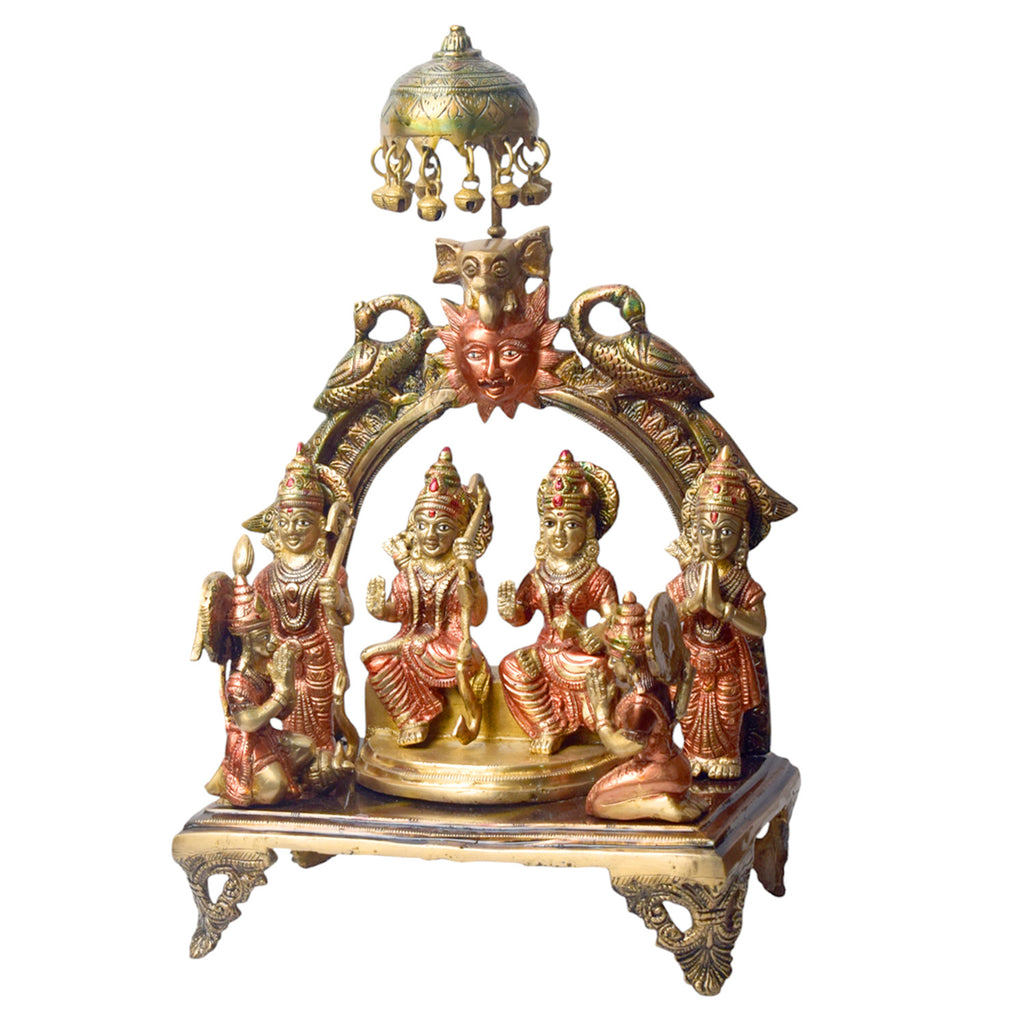 Large Brass Idol of 13.5 Inch Brass Ram Panchyat Idol. Enhance your spiritual space with this beautifully crafted 13.5-inch Brass Ram Panchayat Idol. Featuring the revered figures of Lord Ram, Sita, Lakshman, and Hanuman, this idol beautifully represents the harmony, strength, and devotion of the Ramayan. 