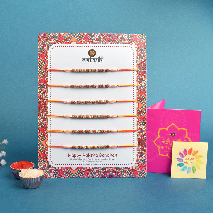 Traditional Rakhi for Brother with Roli Chawal and Ram Sita Sticker – Raksha Bandhan Gift Thread. India’s Largest Brass Idols Brand - www.satvikstore.in