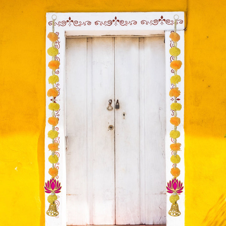 Beautiful Marigold Lotus Hanging with Golden Bells for Traditional Festive Home Decor and Ethnic Festival Celebrations. India’s Largest Pooja Accessories Brand – www.satvikstore.in
