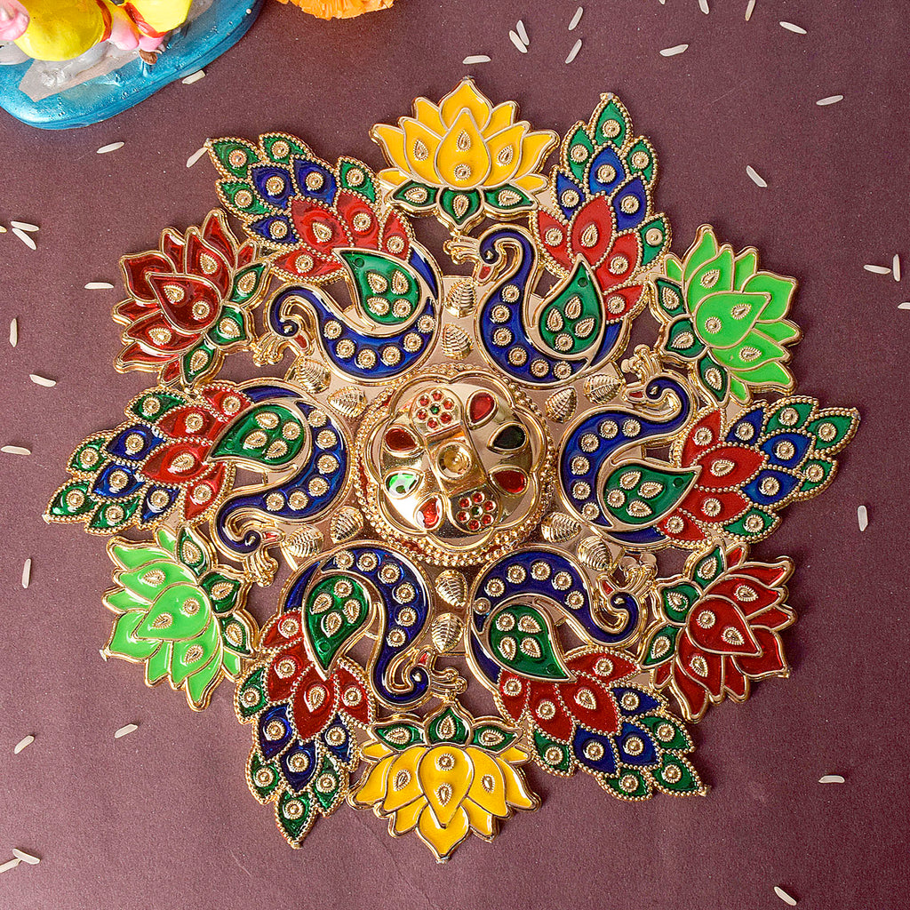 Beautiful peacock and flower design kumkum container crafted for traditional pooja rituals. India’s Largest Pooja Accessories Brand – www.satvikstore.in