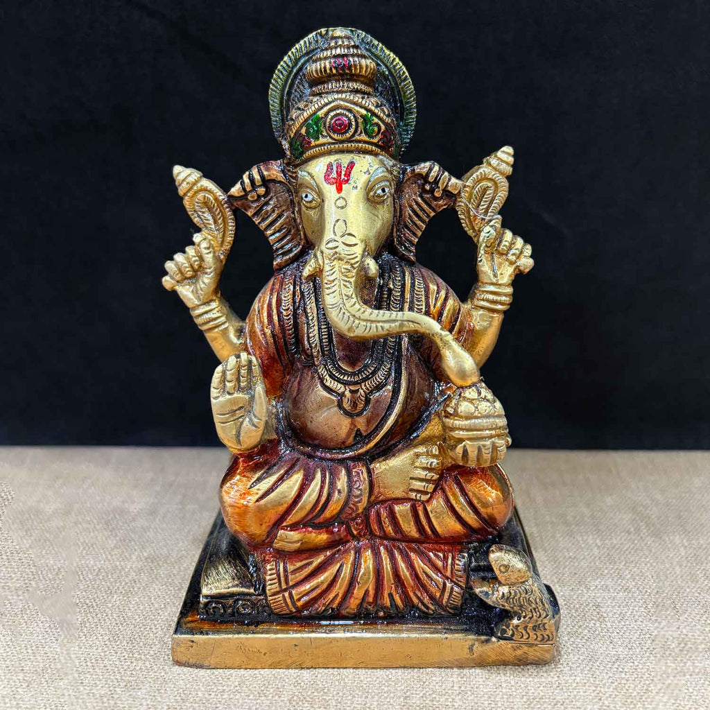 5.7 Inch Elegant Ganesha Murti – Beautifully Handcrafted Brass Statue of Lord Ganesha, the Remover of Obstacles and God of Wisdom, Perfect for Home Temple, Pooja, and Spiritual Decor. No.1 Brass Idol Store www.satvikstore.in 