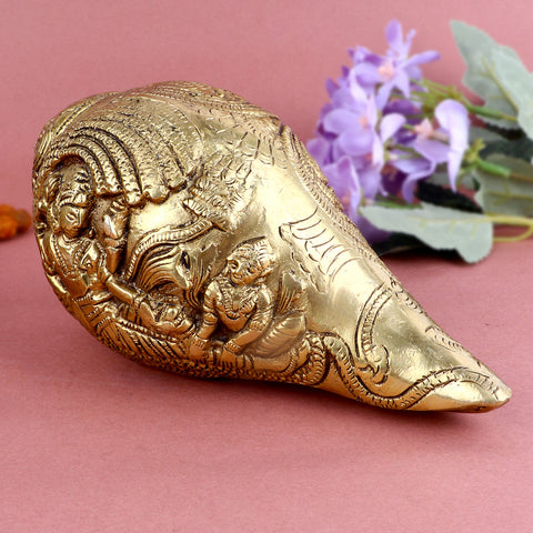 3.5 Inch Elegant Brass Vishnu Shankh – Intricately Crafted Brass Conch Shell Symbolizing Lord Vishnu’s Divine Presence, Ideal for Rituals, Temple Pooja, and Sacred Home Decor. No.1 Brass Idol Store www.satvikstore.in 