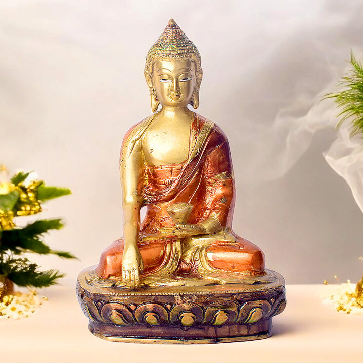 7.7 Inch Brass Buddha Statue – Handcrafted Brass Sculpture of Buddha in a Peaceful Pose, Symbolizing Serenity, Enlightenment, and Tranquility, Ideal for Home Decor. No.1 Brass Idol Store www.satvikstore.in 
