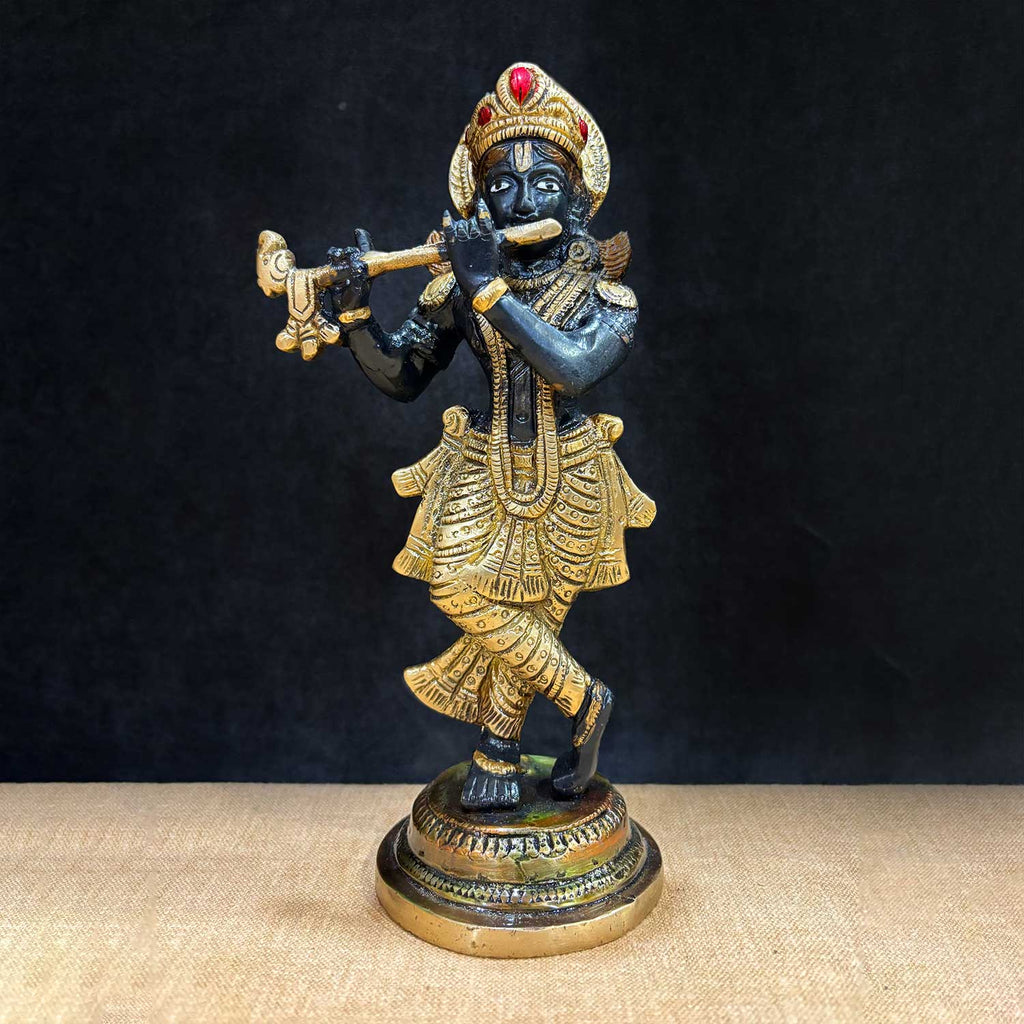  9.1 Inch Krishna Idol – A Beautifully Crafted Brass Statue Representing Lord Krishna as a Spiritual Icon of Joy, Love, and Devotion, Perfect for Home Temple, Pooja, or Sacred Decor. No.1 Brass Idol Store www.satvikstore.in 