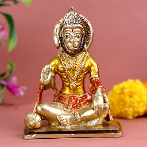 4.7 Inch Blessed Brass Hanuman Idol showcasing divine strength and devotion, perfect for home mandir, spiritual gifting, and daily worship rituals. No.1 Brass Idol Store www.satvikstore.in 