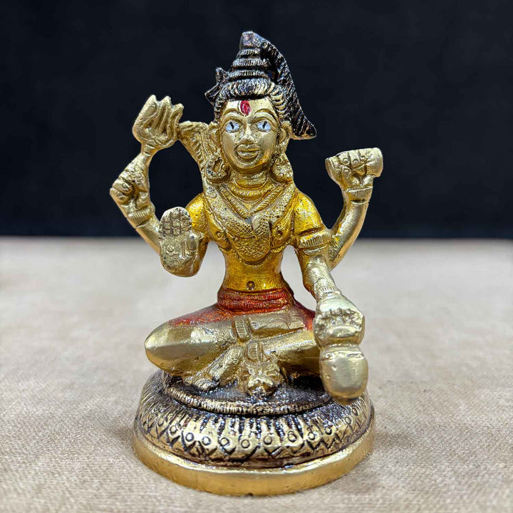 4 Inch Brass Chaturbhuj Shiva Ji Idol with four arms in a divine meditative posture, handcrafted with intricate detailing and traditional finish. No.1 Brass Idol Store www.satvikstore.in 