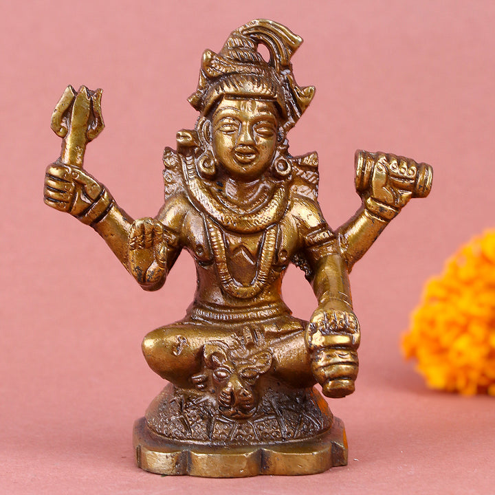 3.3 Inch Brass Chaturbhuj Shiva Ji Idol – Handcrafted Lord Shiva Statue for Pooja, Car Dashboard, and Home Decor. No.1 Brass Idol Store www.satvikstore.in 