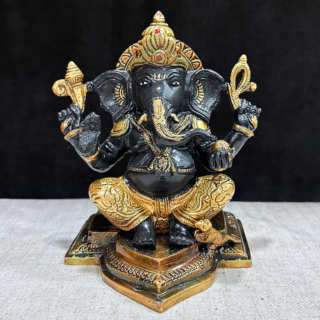 7.5 Inch Elegant Brass Ganesh Idol – Bringer of Spiritual Blessings, Harmony, and Prosperity for Home or Temple Decor. India's Largest Puja Accessories Brand - Satvik No. 1 Brass Idol Collection 