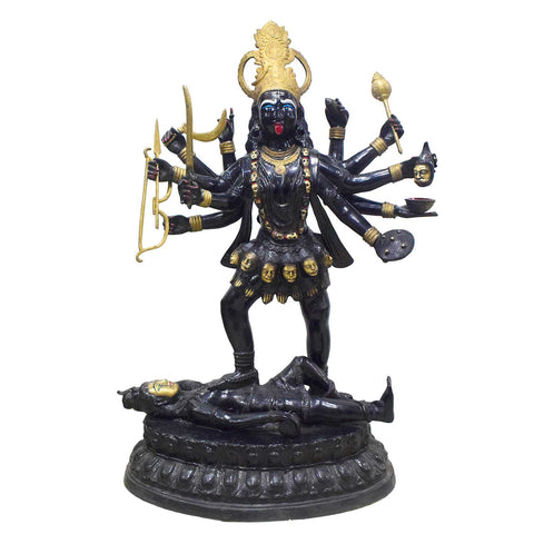 43 Inch Large Brass Goddess Kali Statue Standing on Shiva