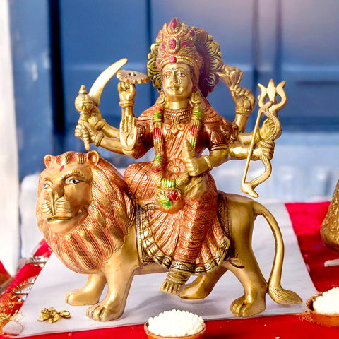 11 Inch Magnificent Sherawali Mata Statue for Home Temple