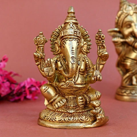 5.2 Inch Brass Ganesh Statue
