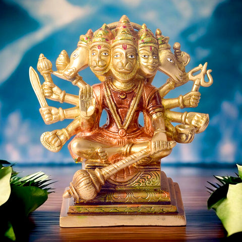 7.2 Inch Majestic Panchmukhi Hanuman Brass Idol – Symbol of Power, Protection, and Devotion for Home or Temple Decor. India's Largest Puja Accessories Brand - Satvik No. 1 Brass Idol Collection 
