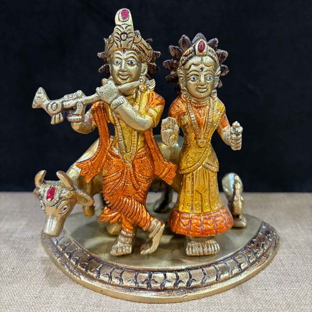 5.5 Inch Radha Krishna Pair Idol with Cow – Handcrafted Brass Statue Symbolizing Divine Love, Devotion, and Spiritual Harmony for Home and Temple Decor. No.1 Brass Idol Store www.satvikstore.in 