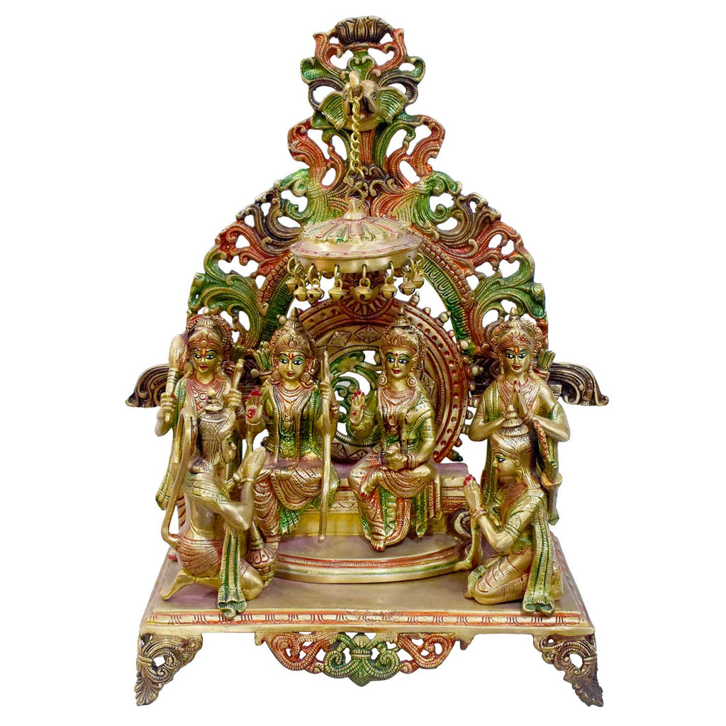 Handcrafted Brass Ram Darbar Idol Set with Glossy Finish | High-Quality Multicolor Brass Murti Featuring Lord Ram, Sita, Lakshman & Hanuman | Length 45 cm, Height 59 cm, Weight 25150 grams | Ideal for Home Mandir, Housewarming Gifts, Temple Installations & Festive Décor | India's Largest Puja Accessories Brand - Satvik No. 1 Brass Idol Collection 
